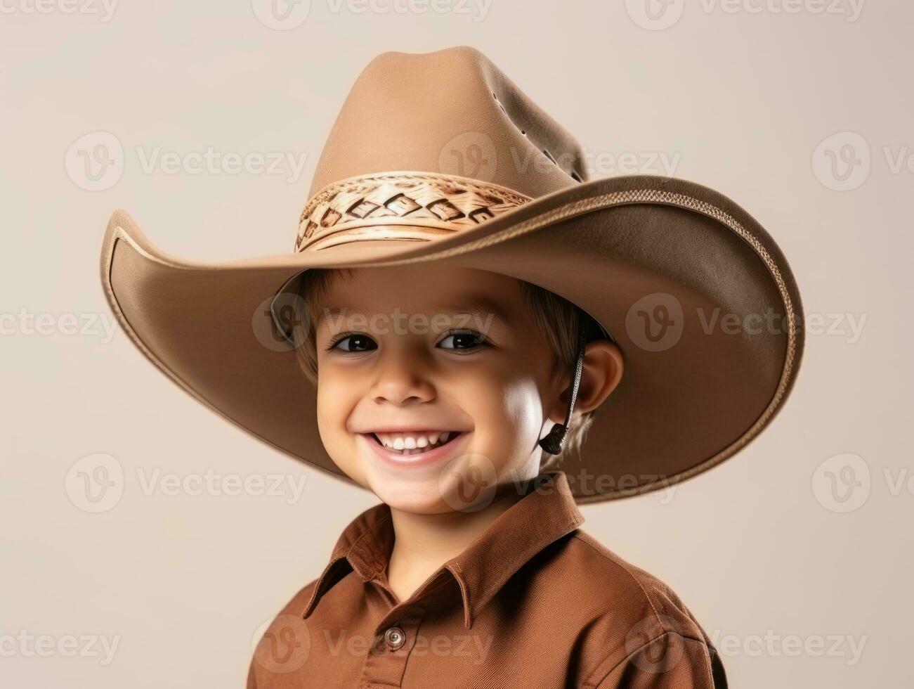 Happy Mexican kid in casual clothing against a neutral background AI Generative photo