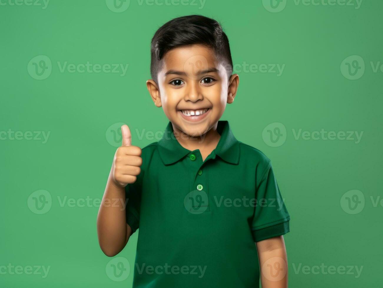 Happy Mexican kid in casual clothing against a neutral background AI Generative photo