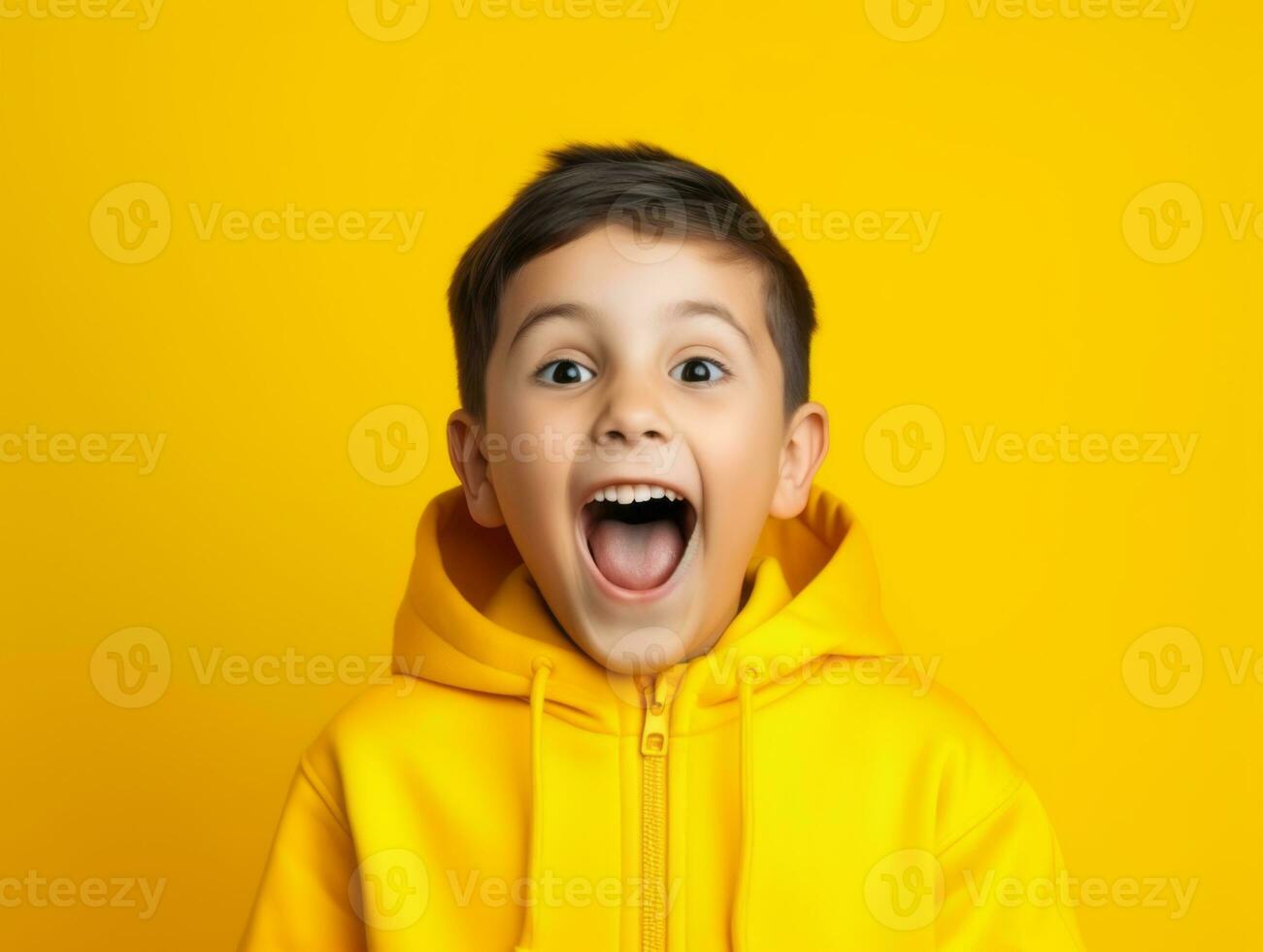 Happy Mexican kid in casual clothing against a neutral background AI Generative photo