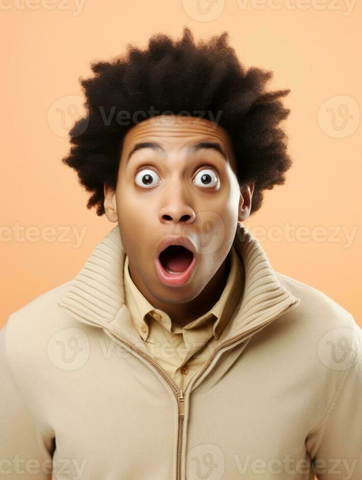 Young man with African features who appears to be shoched AI Generative photo