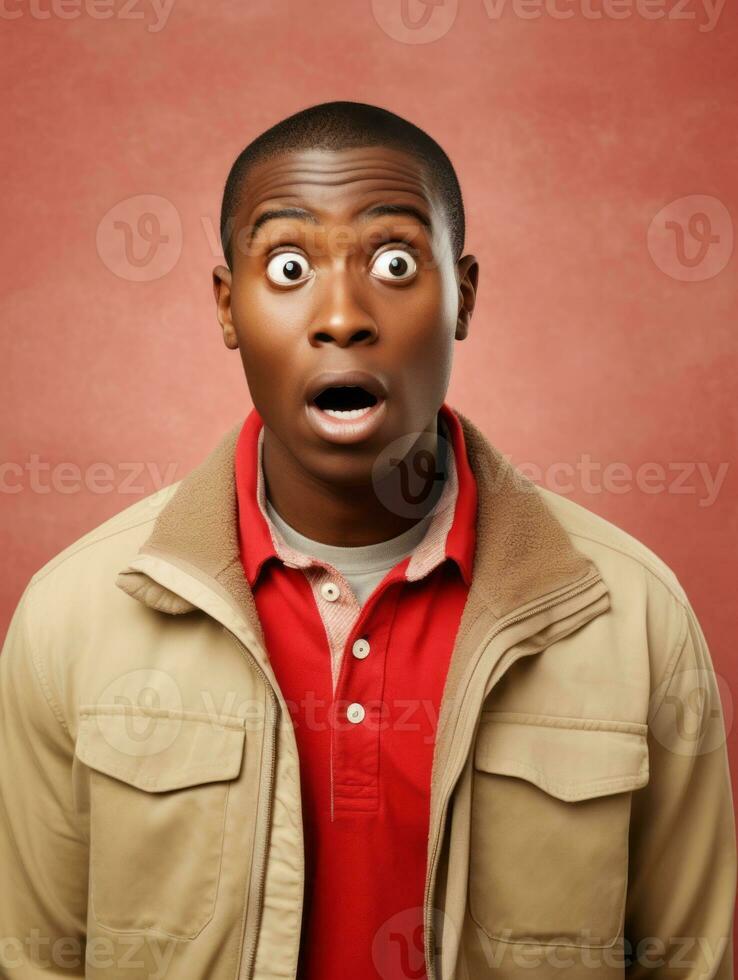 Young man with African features who appears to be shoched AI Generative photo