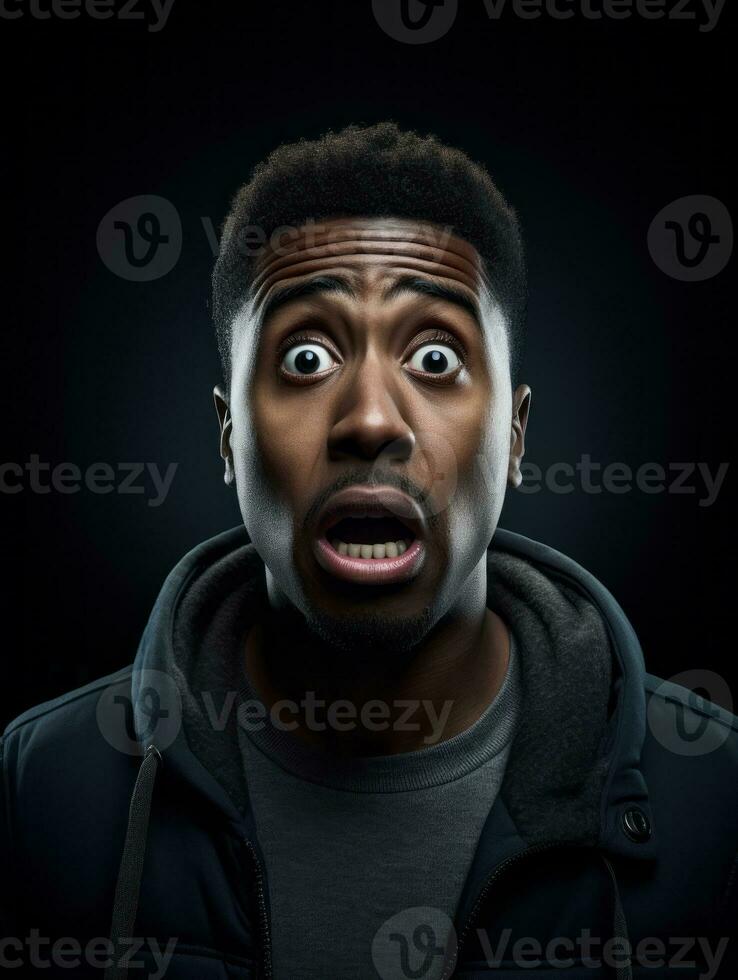 Young man with African features who appears to be shoched AI Generative photo