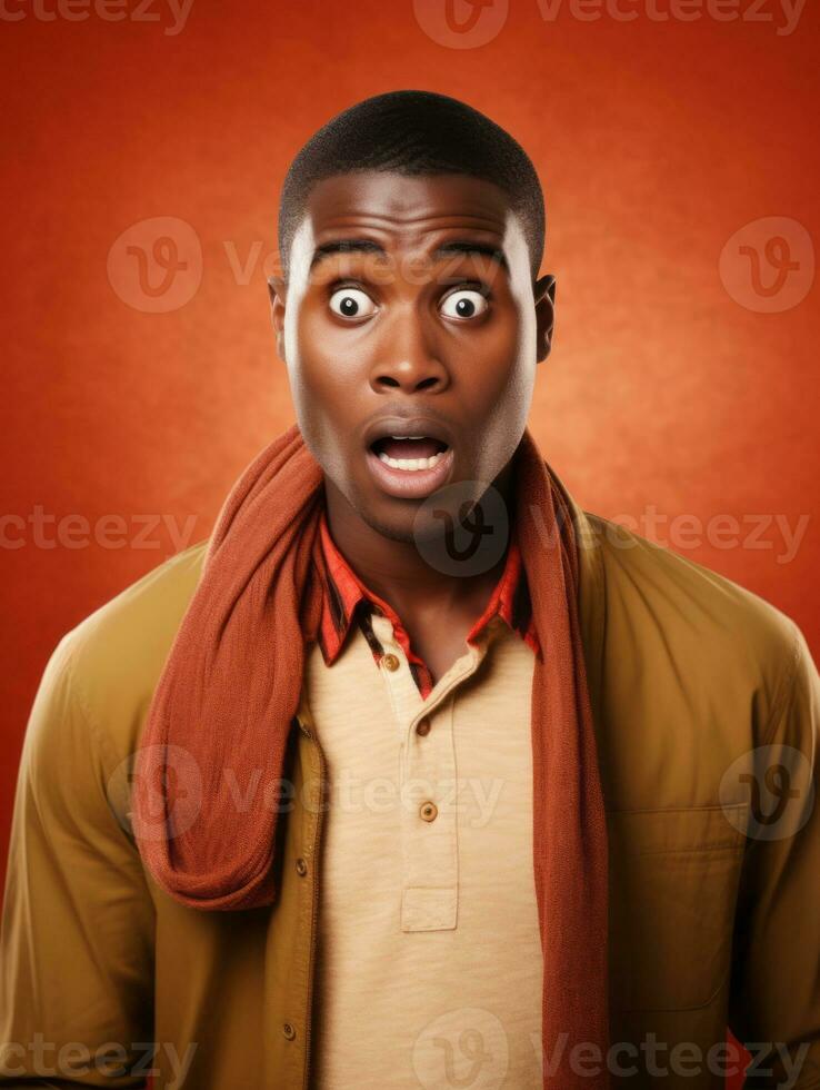 Young man with African features who appears to be shoched AI Generative photo