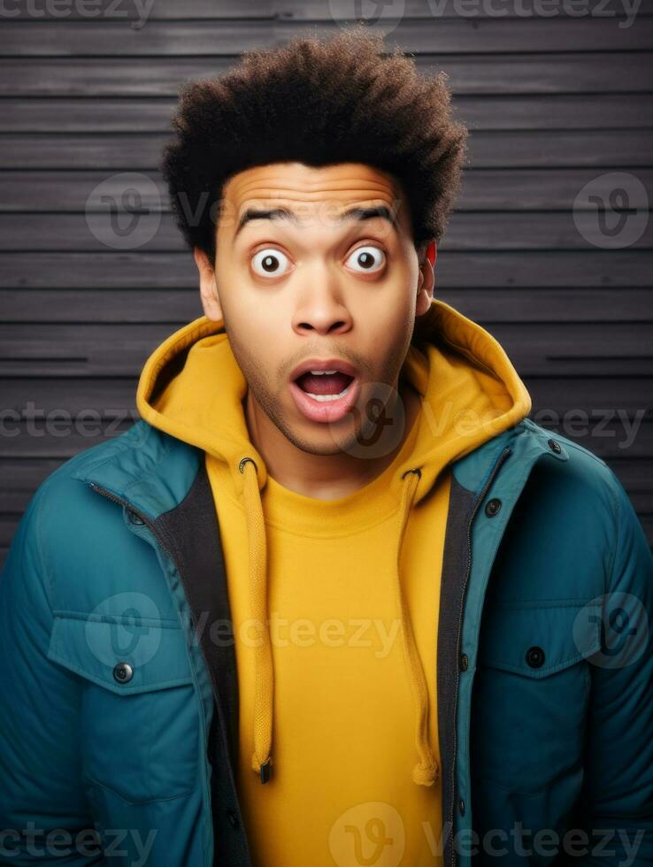 Young man with African features who appears to be shoched AI Generative photo