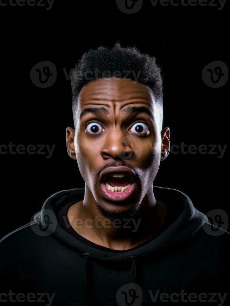 Young man with African features who appears to be shoched AI Generative photo