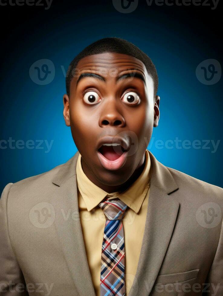 Young man with African features who appears to be shoched AI Generative photo