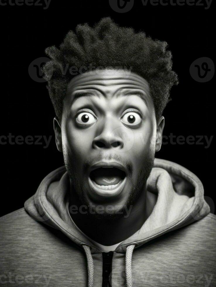 Young man with African features who appears to be shoched AI Generative photo