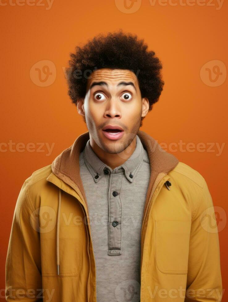 Young man with African features who appears to be shoched AI Generative photo