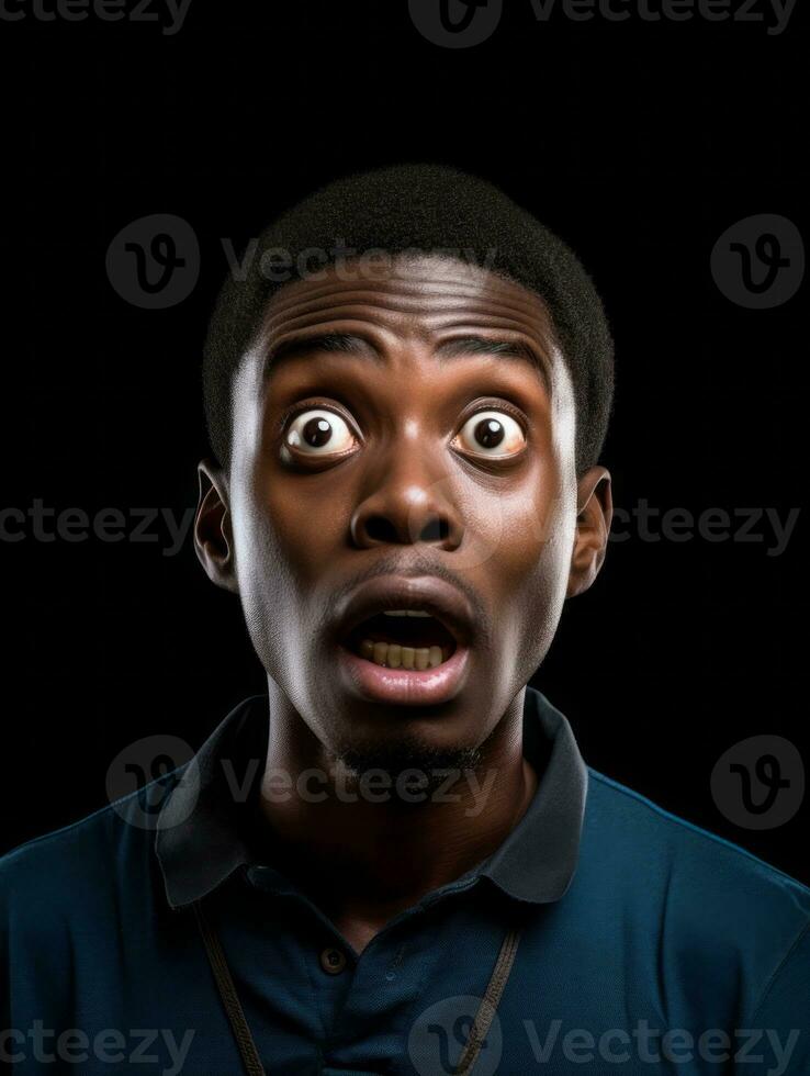 Young man with African features who appears to be shoched AI Generative photo