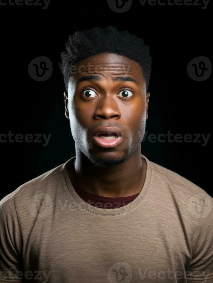 Young man with African features who appears to be shoched AI Generative photo