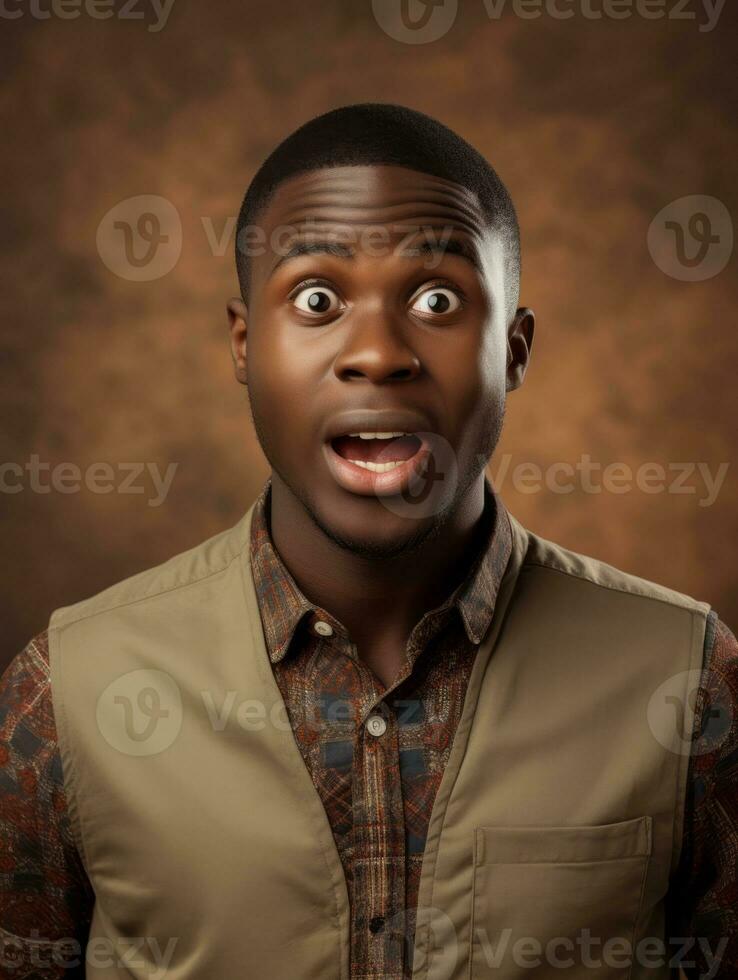Young man with African features who appears to be shoched AI Generative photo