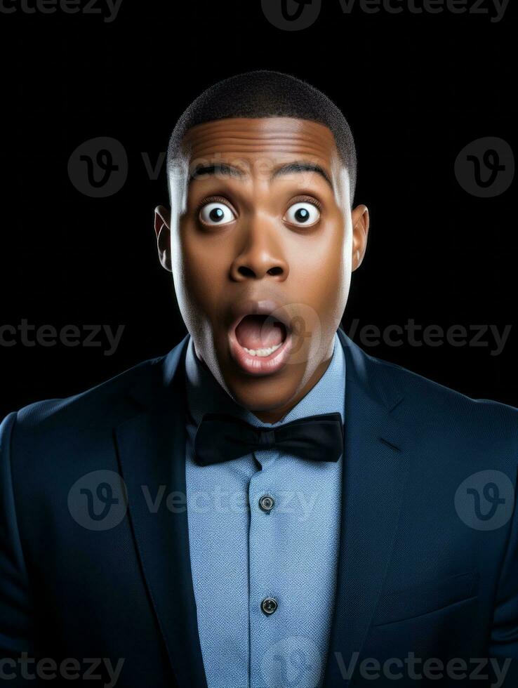 Young man with African features who appears to be shoched AI Generative photo