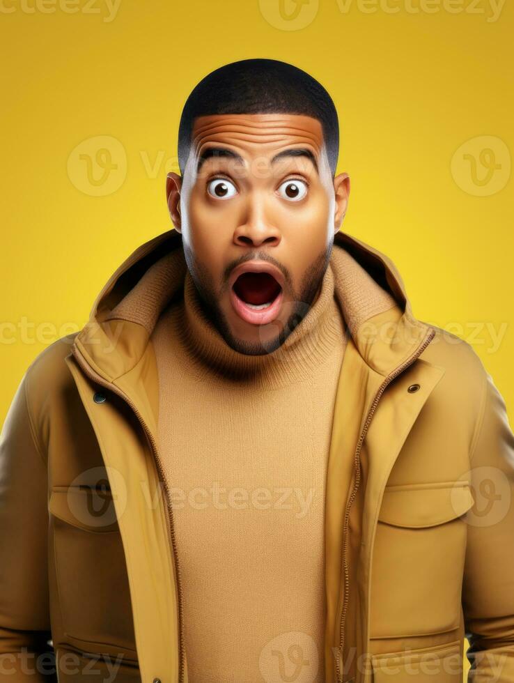 Young man with African features who appears to be shoched AI Generative photo