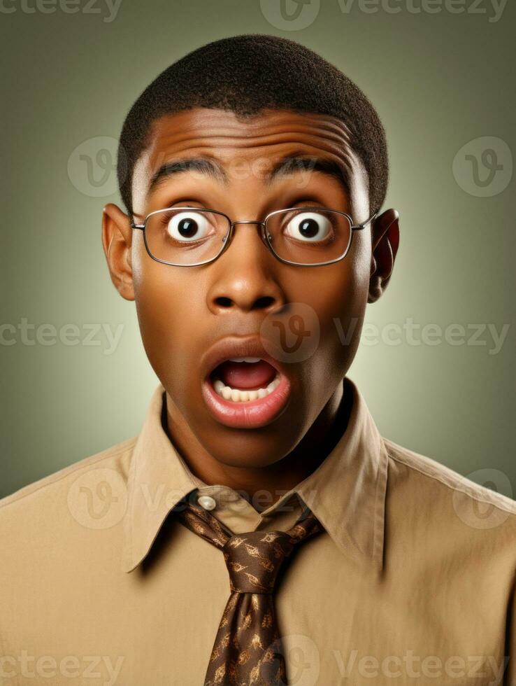 Young man with African features who appears to be shoched AI Generative photo