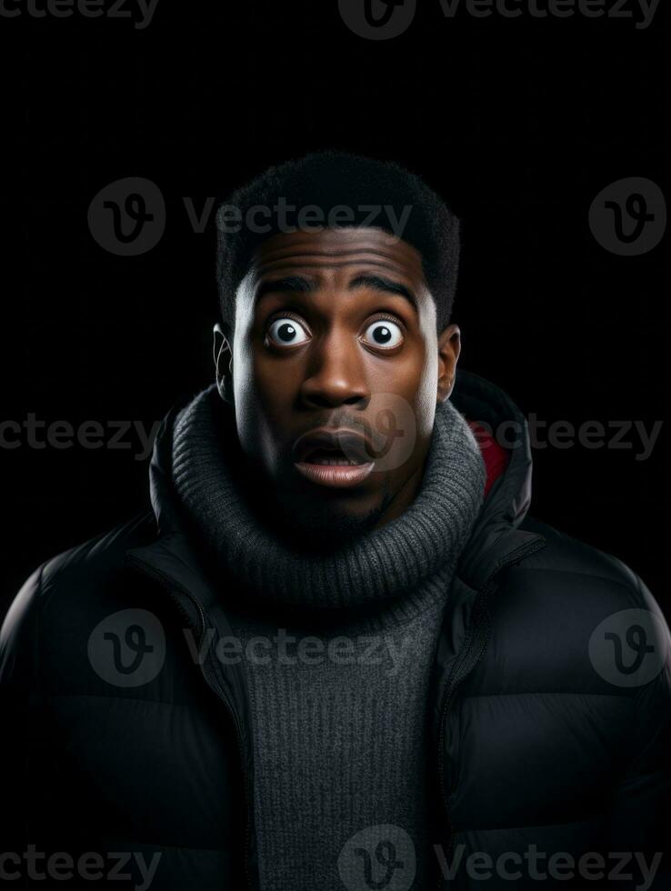 Young man with African features who appears to be shoched AI Generative photo