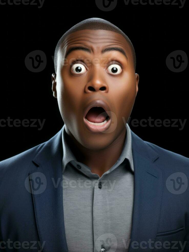 Young man with African features who appears to be shoched AI Generative photo