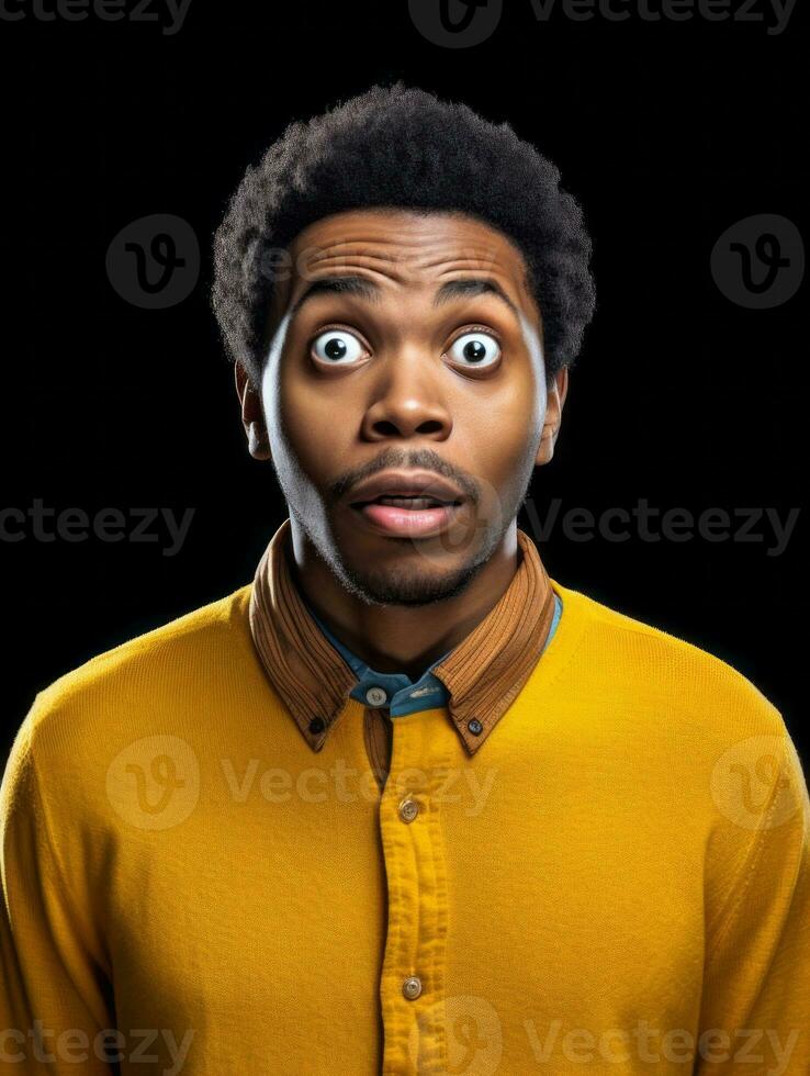Young man with African features who appears to be shoched AI Generative photo