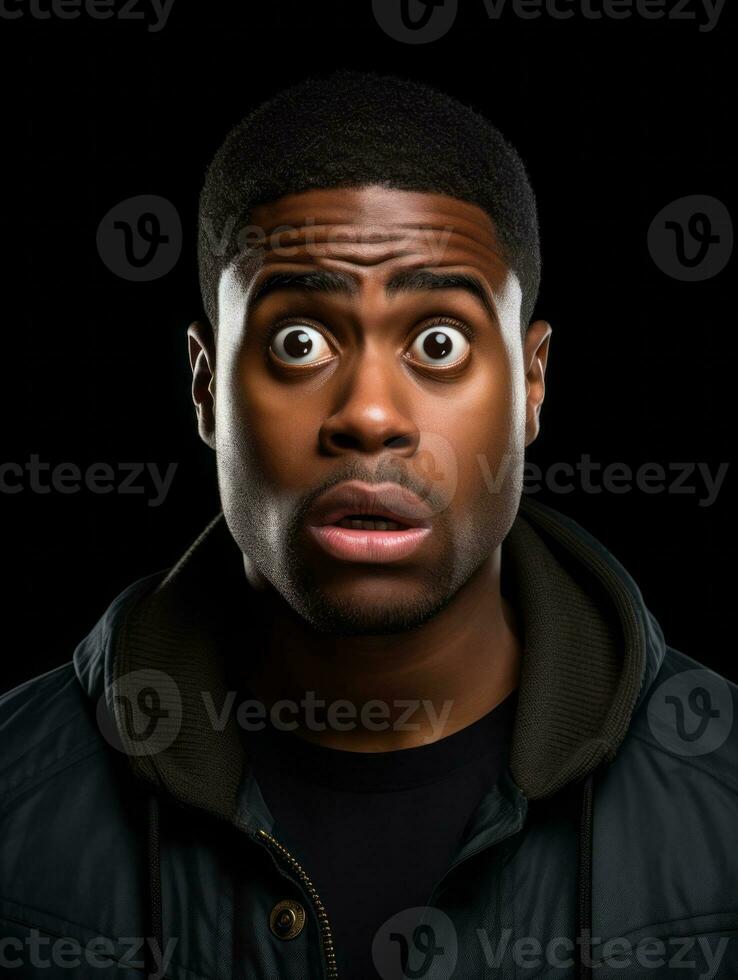 Young man with African features who appears to be shoched AI Generative photo