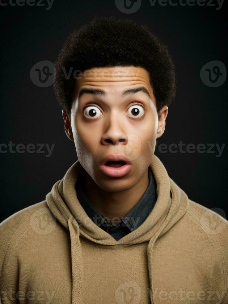 Young man with African features who appears to be shoched AI Generative photo
