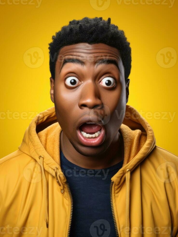 Young man with African features who appears to be shoched AI Generative photo