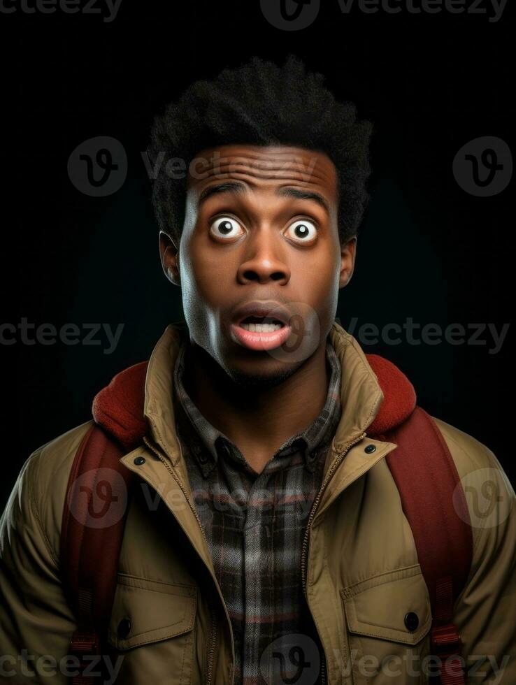 Young man with African features who appears to be shoched AI Generative photo