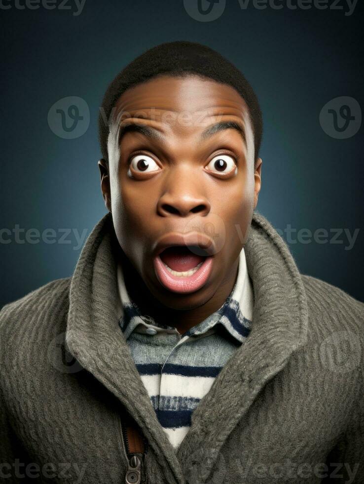 Young man with African features who appears to be shoched AI Generative photo