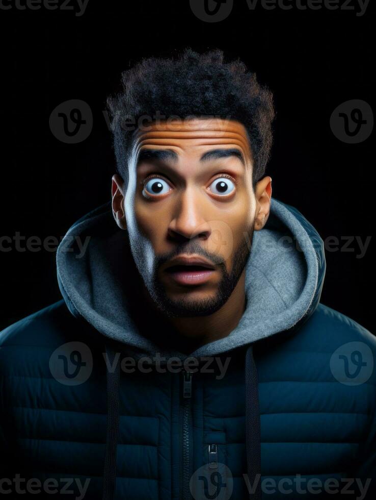 Young man with African features who appears to be shoched AI Generative photo