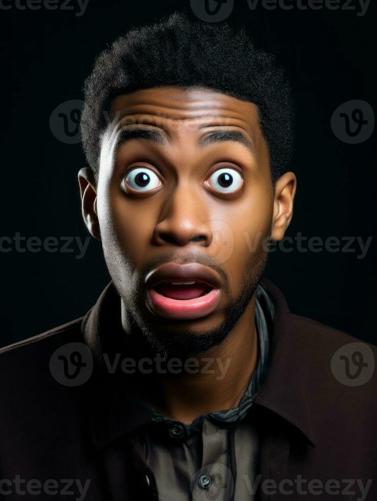 Young man with African features who appears to be shoched AI Generative photo
