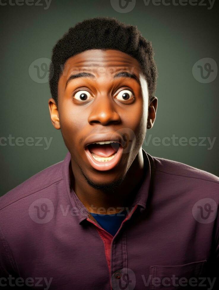 Young man with African features who appears to be shoched AI Generative photo