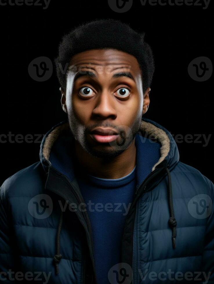 Young man with African features who appears to be shoched AI Generative photo