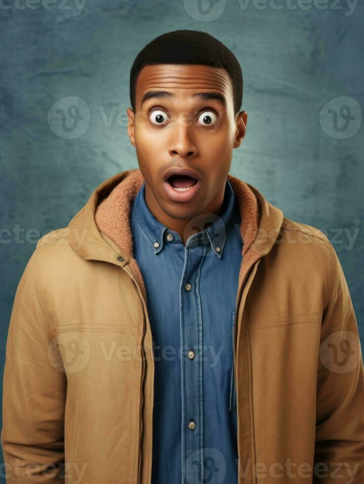 Young man with African features who appears to be shoched AI Generative photo