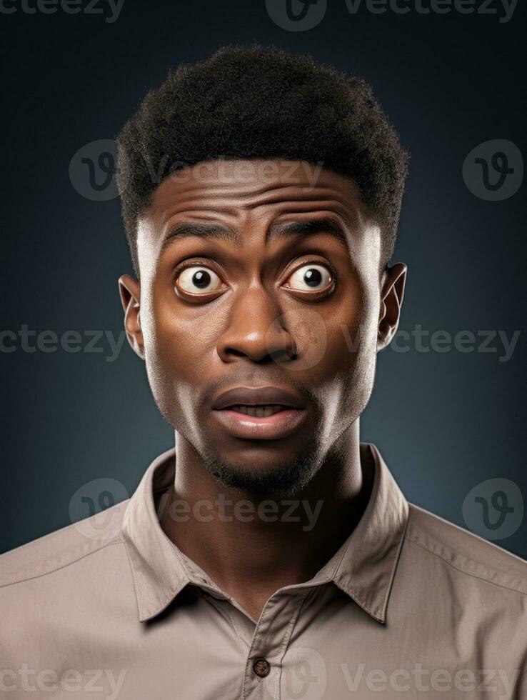 Young man with African features who appears to be shoched AI Generative photo