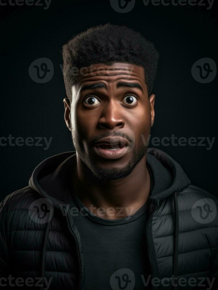 Young man with African features who appears to be shoched AI Generative photo