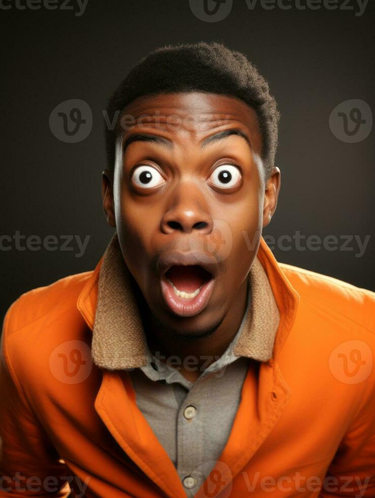 Young man with African features who appears to be shoched AI Generative photo