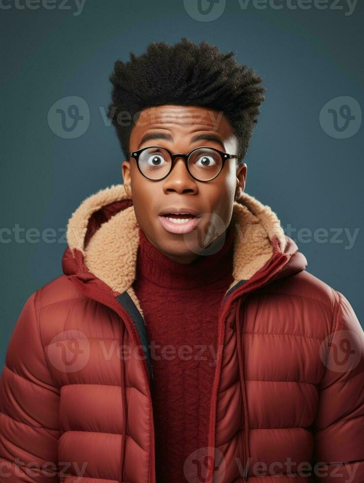 Young man with African features who appears to be shoched AI Generative photo