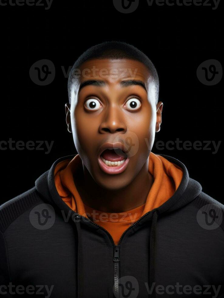 Young man with African features who appears to be shoched AI Generative photo