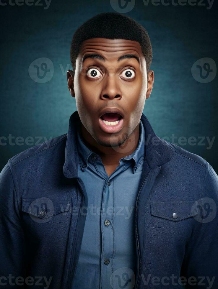Young man with African features who appears to be shoched AI Generative photo