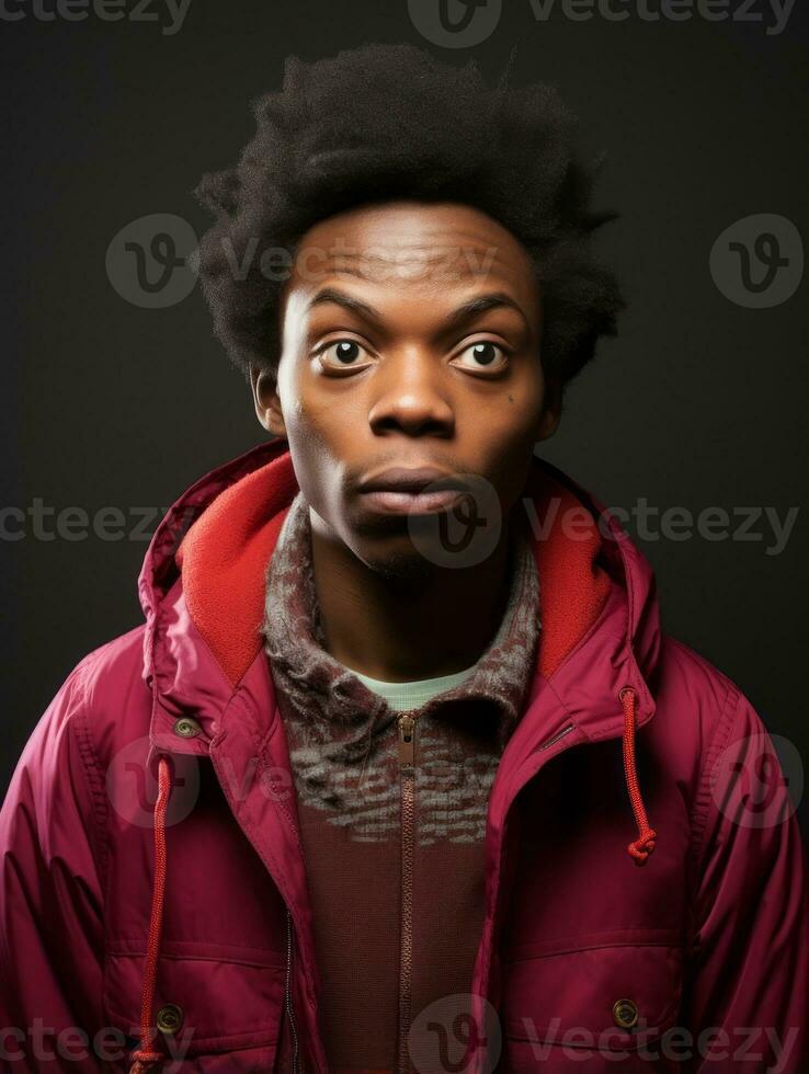 Young man with African features who appears to be shoched AI Generative photo