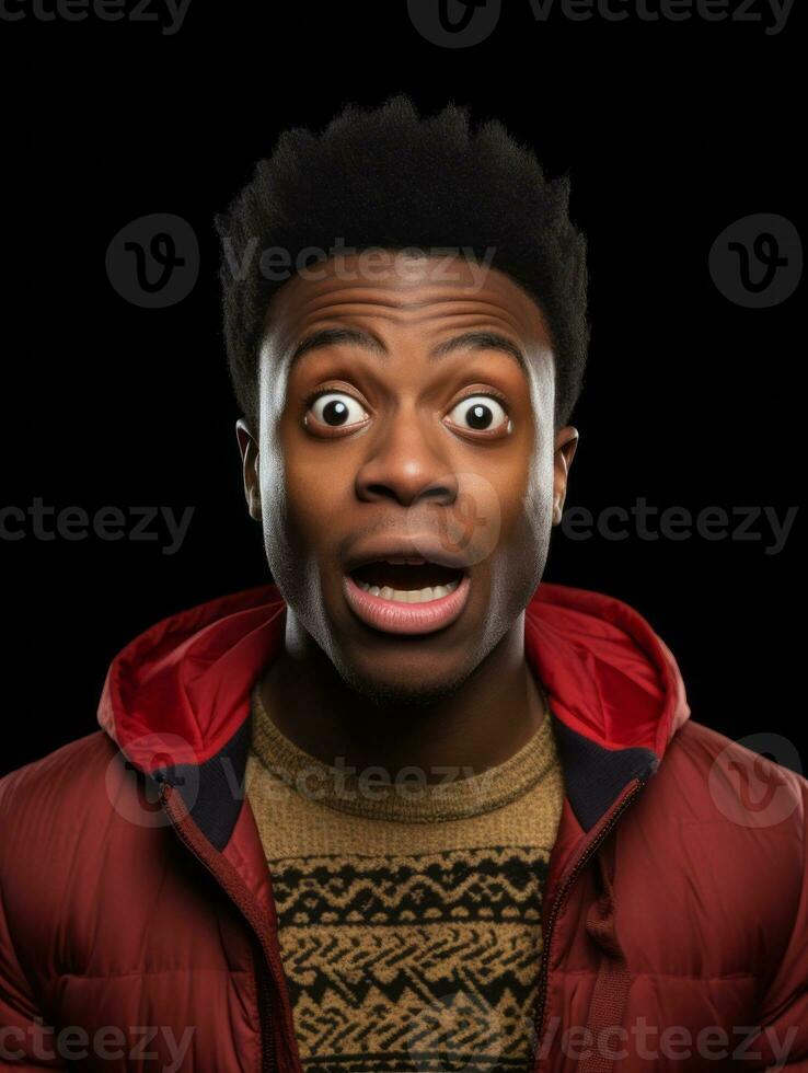 Young man with African features who appears to be shoched AI Generative photo