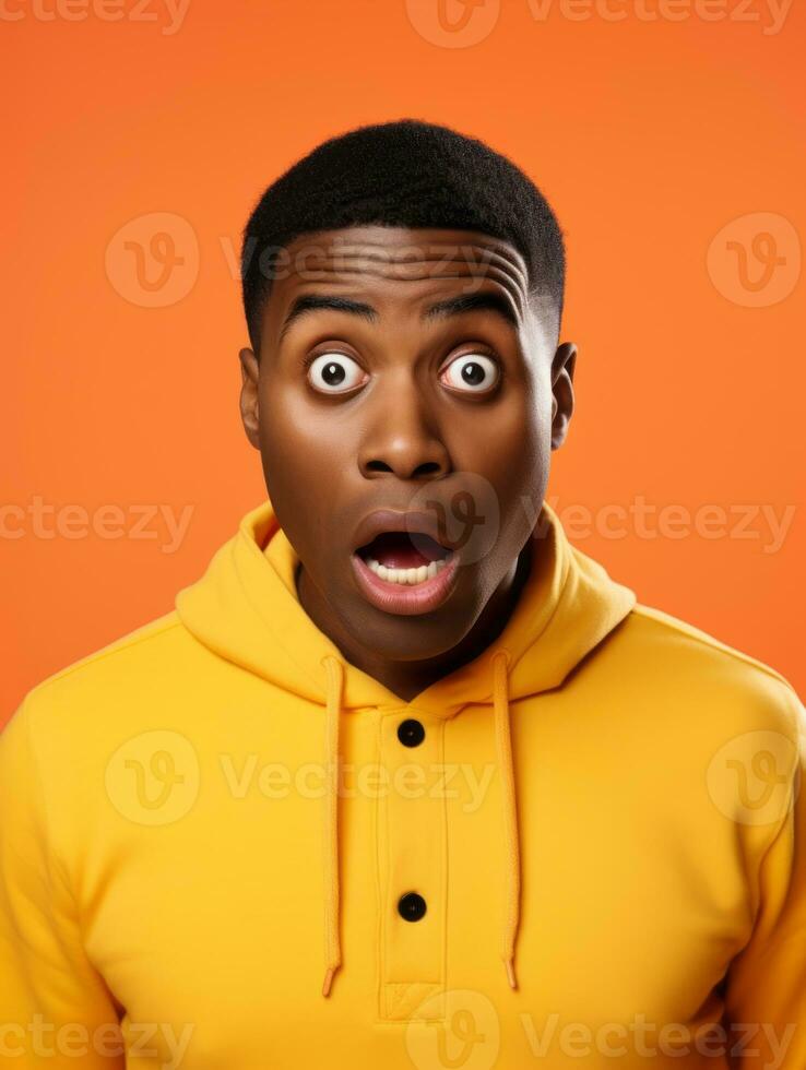 Young man with African features who appears to be shoched AI Generative photo