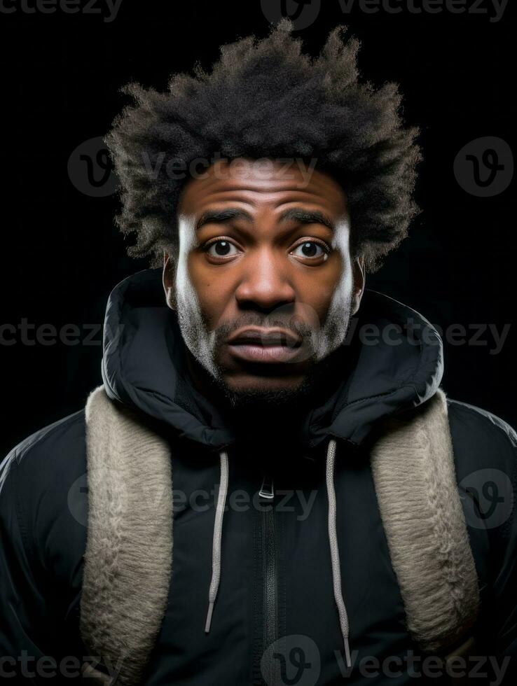 Young man with African features who appears to be shoched AI Generative photo