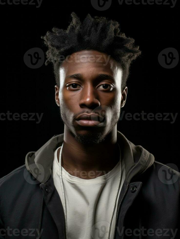 Young man with African features who appears to be shoched AI Generative photo