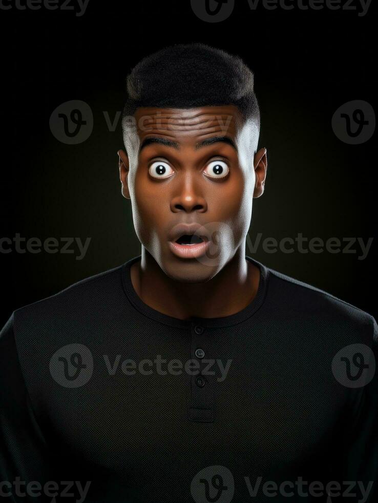 Young man with African features who appears to be shoched AI Generative photo