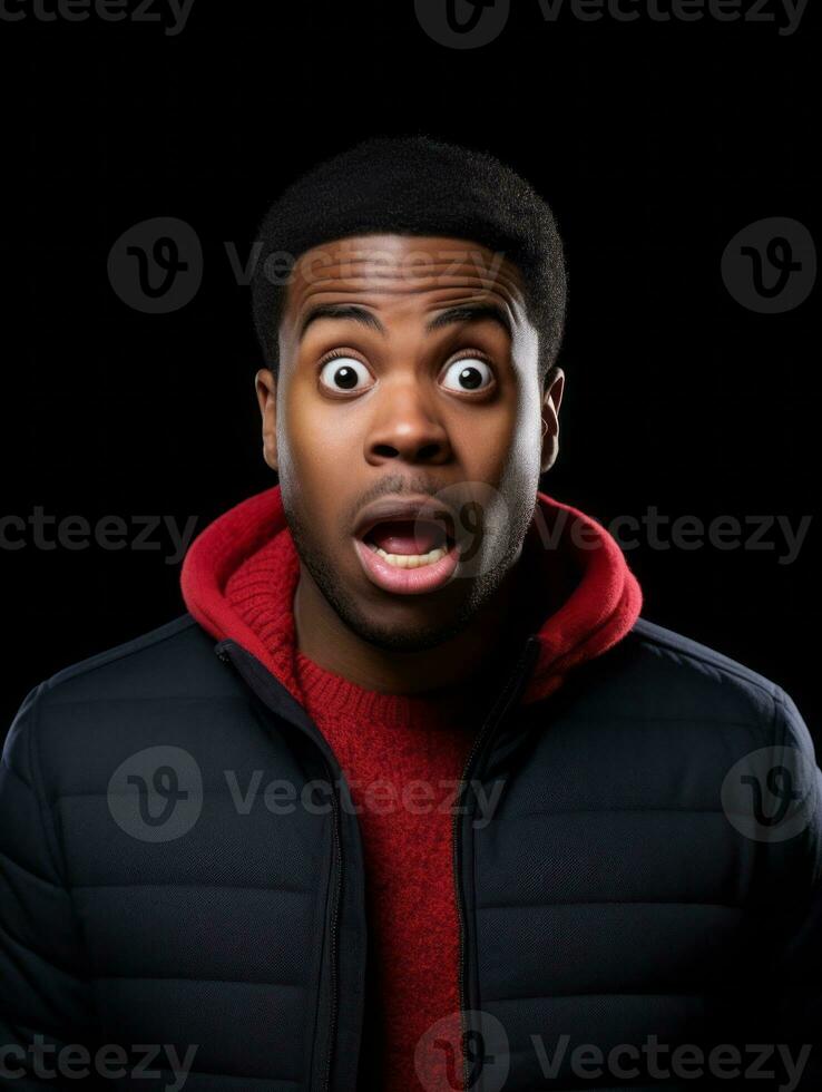 Young man with African features who appears to be shoched AI Generative photo