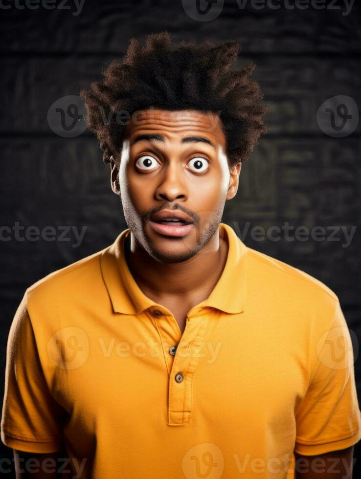 Young man with African features who appears to be shoched AI Generative photo