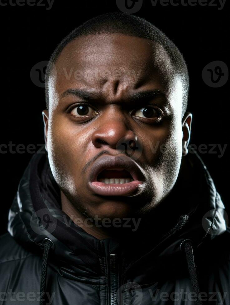 Young man with African features who appears to be shoched AI Generative photo