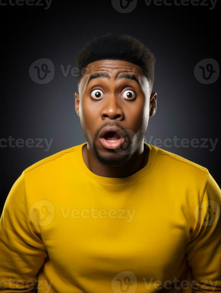 Young man with African features who appears to be shoched AI Generative photo