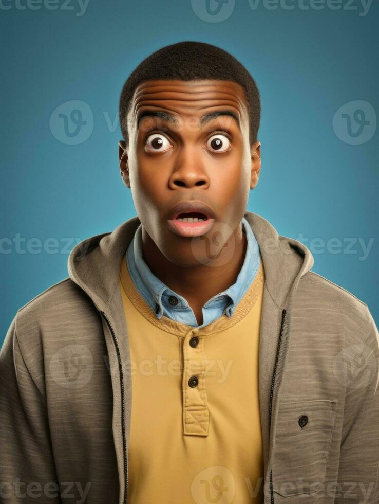 Young man with African features who appears to be shoched AI Generative photo