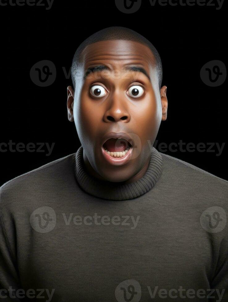 Young man with African features who appears to be shoched AI Generative photo