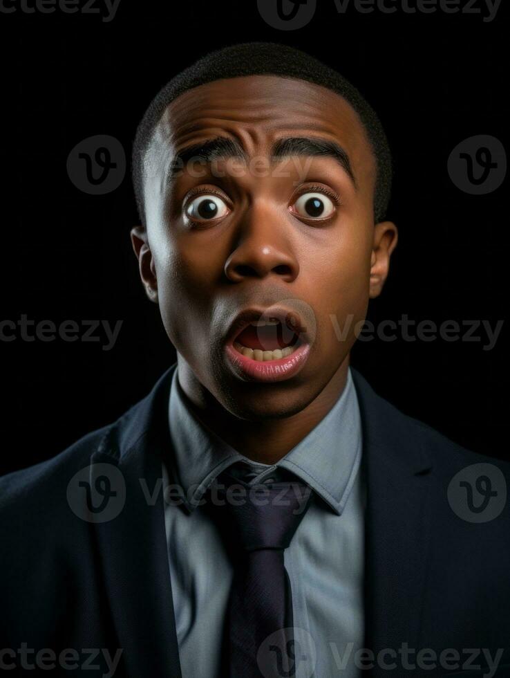 Young man with African features who appears to be shoched AI Generative photo
